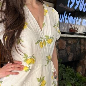 Primark Cottage Core Lemon Linen Wrap Dress size 12